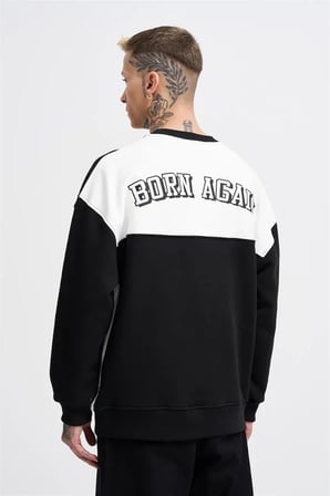 Erkek Born Again Sweatshirt Siyah-Ekru