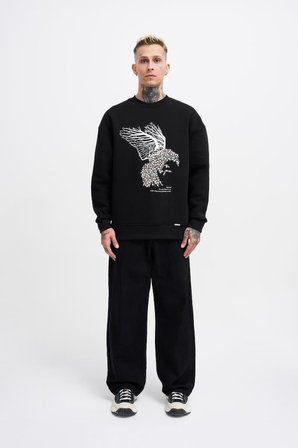 Erkek Floral Bird Sweatshirt Siyah
