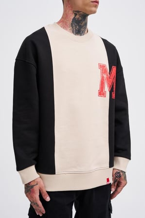 Erkek M Logo Patchwork Sweatshirt Açık Bej-Siyah