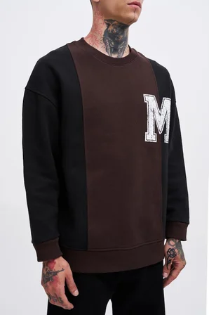 Erkek M Logo Patchwork Sweatshirt Kahverengi-Siyah
