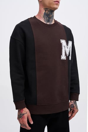 Erkek M Logo Patchwork Sweatshirt Kahverengi-Siyah