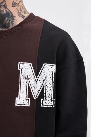 Erkek M Logo Patchwork Sweatshirt Kahverengi-Siyah