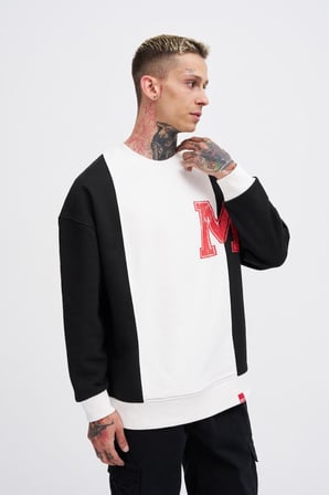 Erkek M Logo Patchwork Sweatshirt Siyah-Ekru