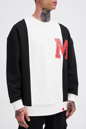 Erkek M Logo Patchwork Sweatshirt Siyah-Ekru