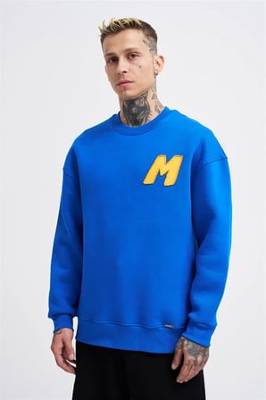 Erkek Bead Embrodered Sweatshirt Açık Mavi