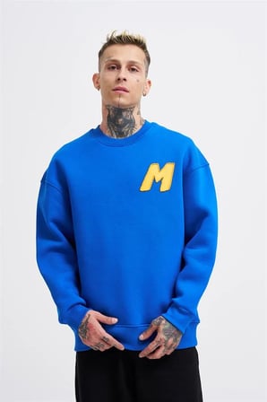 Erkek Bead Embrodered Sweatshirt Açık Mavi