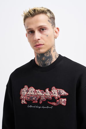 Erkek Carpet Embrodery Sweatshirt Siyah