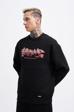 Erkek Carpet Embrodery Sweatshirt Siyah