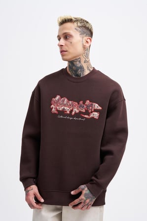 Erkek Carpet Embrodery Sweatshirt Koyu Kahverengi