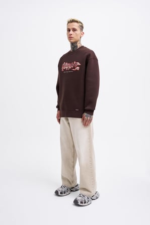 Erkek Carpet Embrodery Sweatshirt Koyu Kahverengi