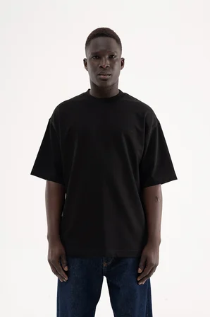 Erkek Basic Pamuklu Oversize Tişört Siyah