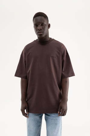 Erkek Basic Pamuklu Oversize Tişört Kahverengi