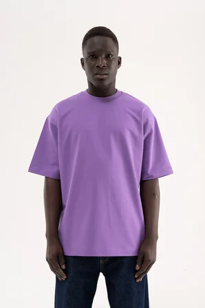 Erkek Basic Pamuklu Oversize Tişört Mor
