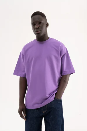 Erkek Basic Pamuklu Oversize Tişört Mor