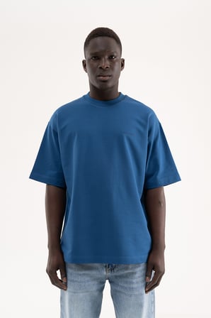 Erkek Basic Pamuklu Oversize Tişört Indigo