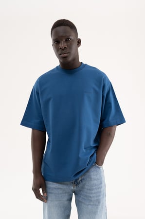 Erkek Basic Pamuklu Oversize Tişört Indigo