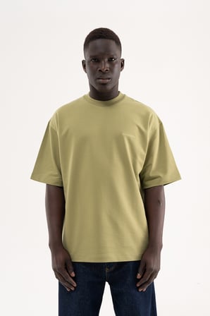 Erkek Basic Pamuklu Oversize Tişört Askeri Yeşil
