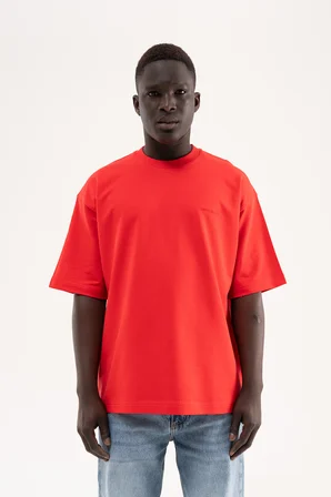 Erkek Basic Pamuklu Oversize Tişört Kırmızı