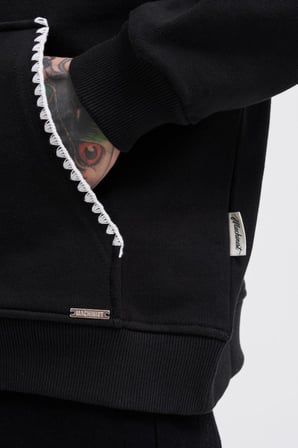 Erkek Crochet Embroidered Kapüşonlu Sweatshirt Siyah