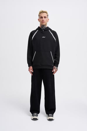 Erkek Crochet Embroidered Kapüşonlu Sweatshirt Siyah