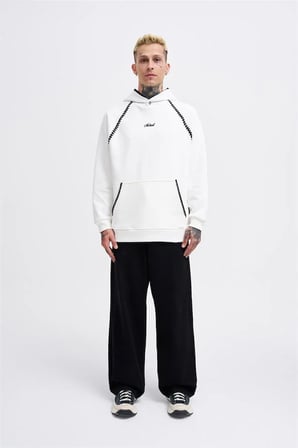Erkek Crochet Embroidered Kapüşonlu Sweatshirt Ekru