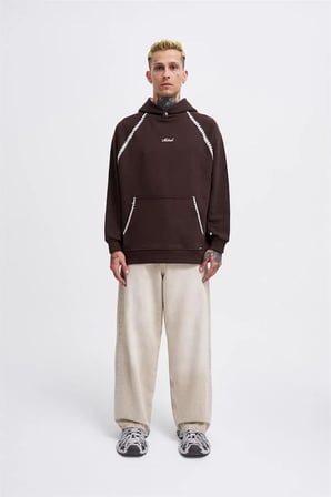 Erkek Crochet Embroidered Kapüşonlu Sweatshirt Kahverengi