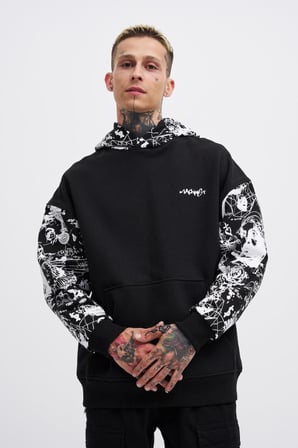 Erkek Graffiti Printed Hoodie Siyah