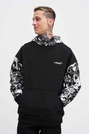 Erkek Graffiti Printed Hoodie Siyah