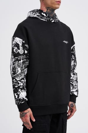 Erkek Graffiti Printed Hoodie Siyah