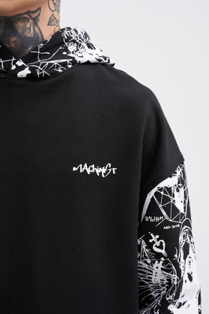 Erkek Graffiti Printed Hoodie Siyah