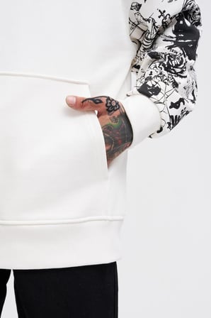 Erkek Graffiti Printed Hoodie Ekru