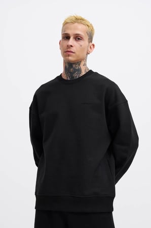 Erkek Basic Diagonal Swearshirt Siyah