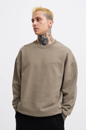 Erkek Basic Diagonal Swearshirt Haki