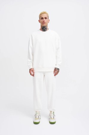 Erkek Basic Diagonal Swearshirt Ekru