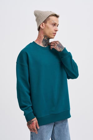 Erkek Basic Diagonal Swearshirt Yağ Yeşili
