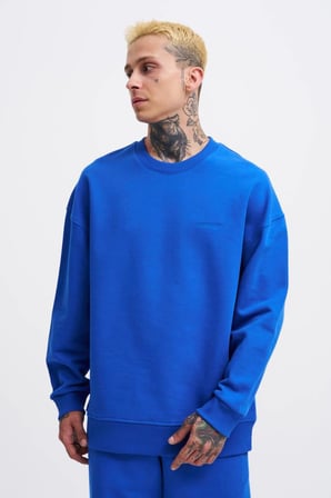 Erkek Basic Diagonal Swearshirt Açık Mavi