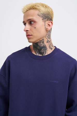 Erkek Basic Diagonal Swearshirt Gece Mavisi
