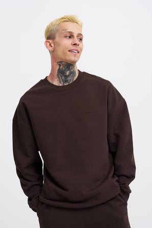 Erkek Basic Diagonal Swearshirt Koyu Kahverengi