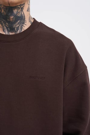 Erkek Basic Diagonal Swearshirt Koyu Kahverengi
