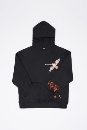 Erkek Embroidery Bird Kapüşonlu Sweatshirt Siyah