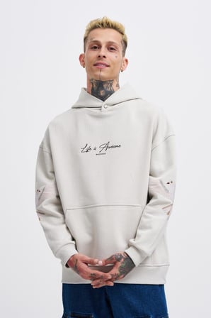 Erkek Birds Embroidered Kapüşonlu Sweatshirt Uzay Grisi