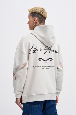 Erkek Birds Embroidered Kapüşonlu Sweatshirt Uzay Grisi