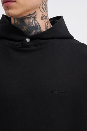 Erkek Basic Diagonel Kapüşonlu Sweatshirt Siyah