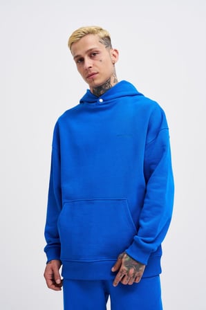 Erkek Basic Diagonel Kapüşonlu Sweatshirt Açık Mavi