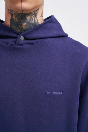 Erkek Basic Diagonel Kapüşonlu Sweatshirt Gece Mavisi