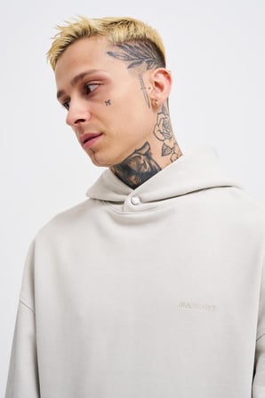 Erkek Basic Diagonel Kapüşonlu Sweatshirt Uzay Grisi