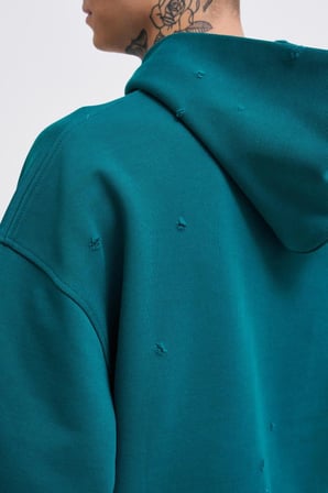 Erkek Printed and Patched Kapüşonlu Sweatshirt Yağ Yeşili