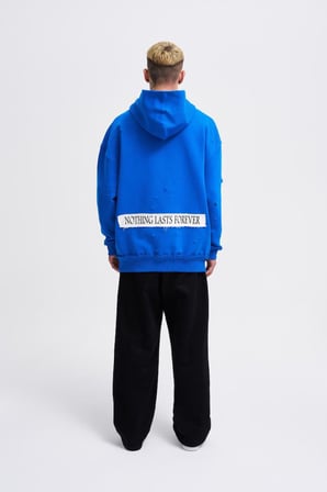 Erkek Printed and Patched Kapüşonlu Sweatshirt Açık Mavi