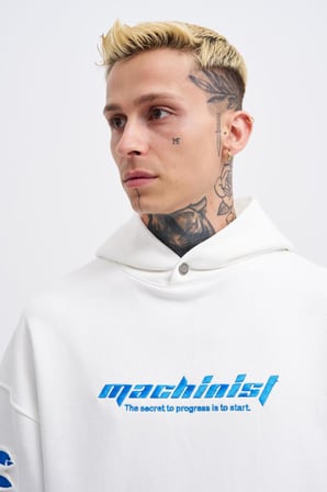 Erkek Rıpped Effects Sleeves Kapüşonlu Sweatshirt Ekru