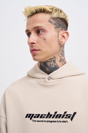 Erkek Rıpped Effects Sleeves Kapüşonlu Sweatshirt Açık Bej